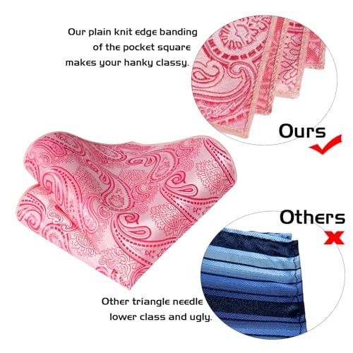 Image of 5PCS Mens Silk Designer Tie, Pocket Square, Cufflinks, Drilled Tie Ring and Lapel Pin Set for Wedding Groom Party