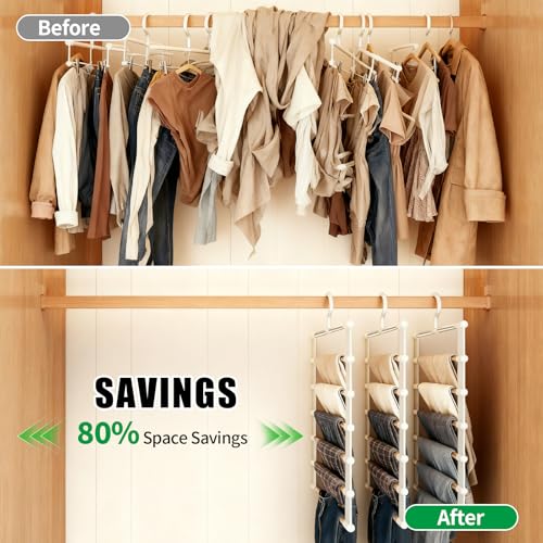 KMFYMPT 3 Stück Hosenbügel Platzsparend, Kleiderbügel Hosen, Mehrfach Kleiderbügel, 6 In 1 Hangers Clothes, Geeignet Für Erwachsene Zum Aufbewahren Von Hosen, Röcken, Schals Und Krawatten Zu Hause