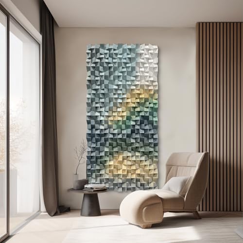 LIUZEYUE - Large triangular wooden block art wall decoration, living