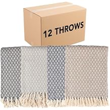 Arkwright Common Ground Bulk Blankets - Pack of 12 - Reversible 100% Cotton All Season Lightweight Couch Bed Throws for Wedding Guests, Travel, and Outdoor Events, 50 x 70 in, Diamond