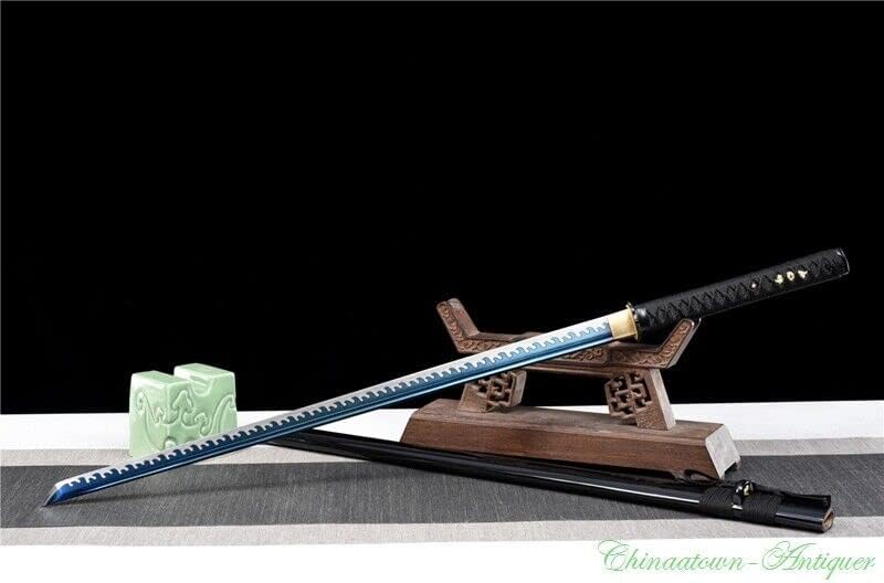 High Manganese Steel Roast Blue Blade Samurai Tang Sword Sharp Battle Ready#4129