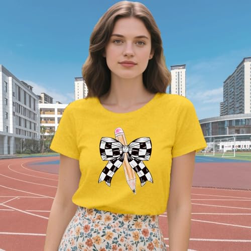 Teacher Shirts for Women Bow Pencil Teacher T-Shirt Apple Teaching Tee Tops4