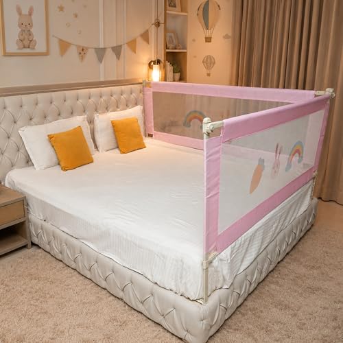 Image of Kids Station 2 Side Basic Bed Rail Guard (6ft x 6ft / 180cm x 180cm), Bed Railing for Baby Safety, Kids Toddler Bed Protector Side Walls, Adjustable Height, Portable & Foldable (Pink)