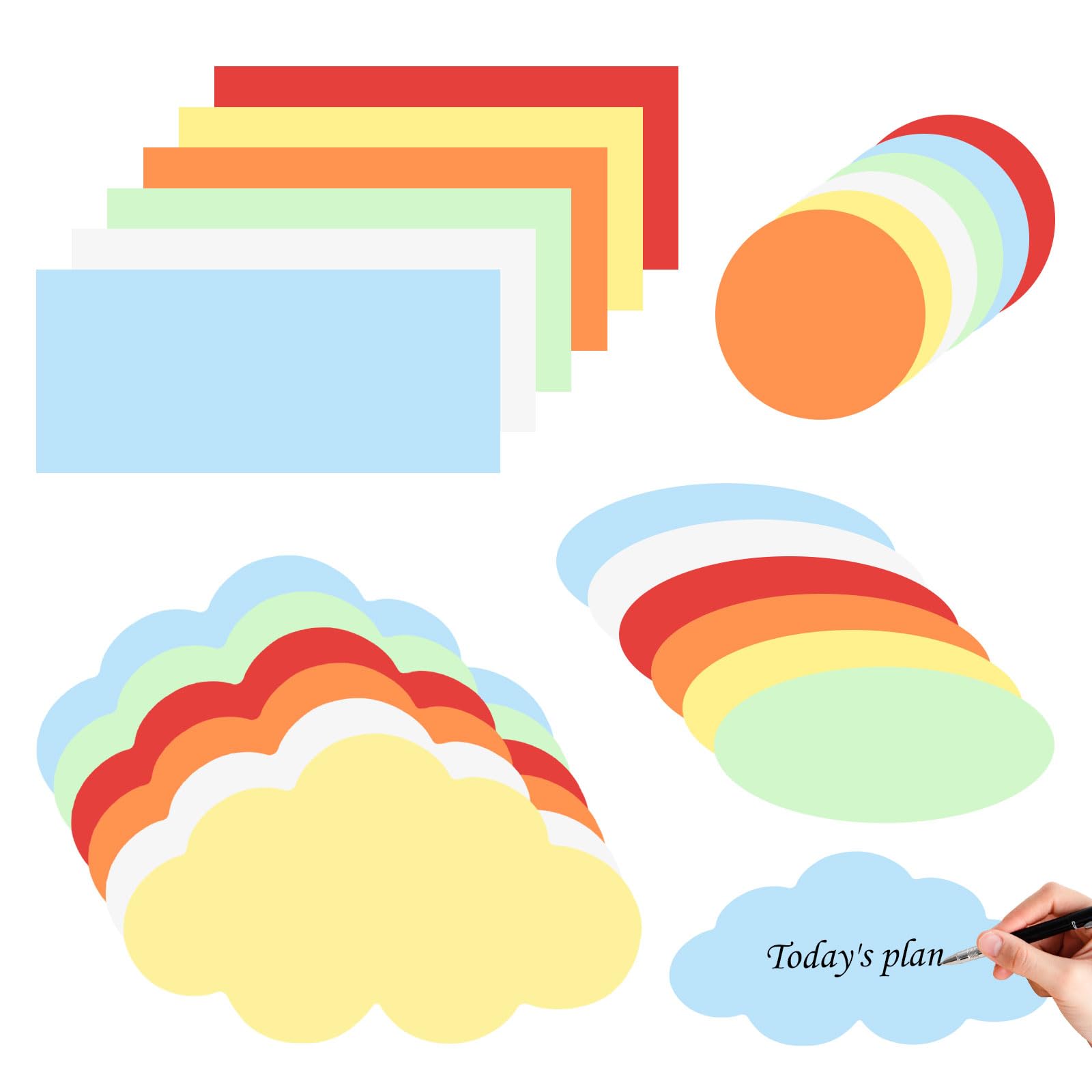 Lot de 480 cartes de présentation, métaplan, multicolores, rondes, ovales et rectangulaires, avec nuages, cartes d'apprentissage, vierges, pour présentation et présentation, cartes d'apprentissage