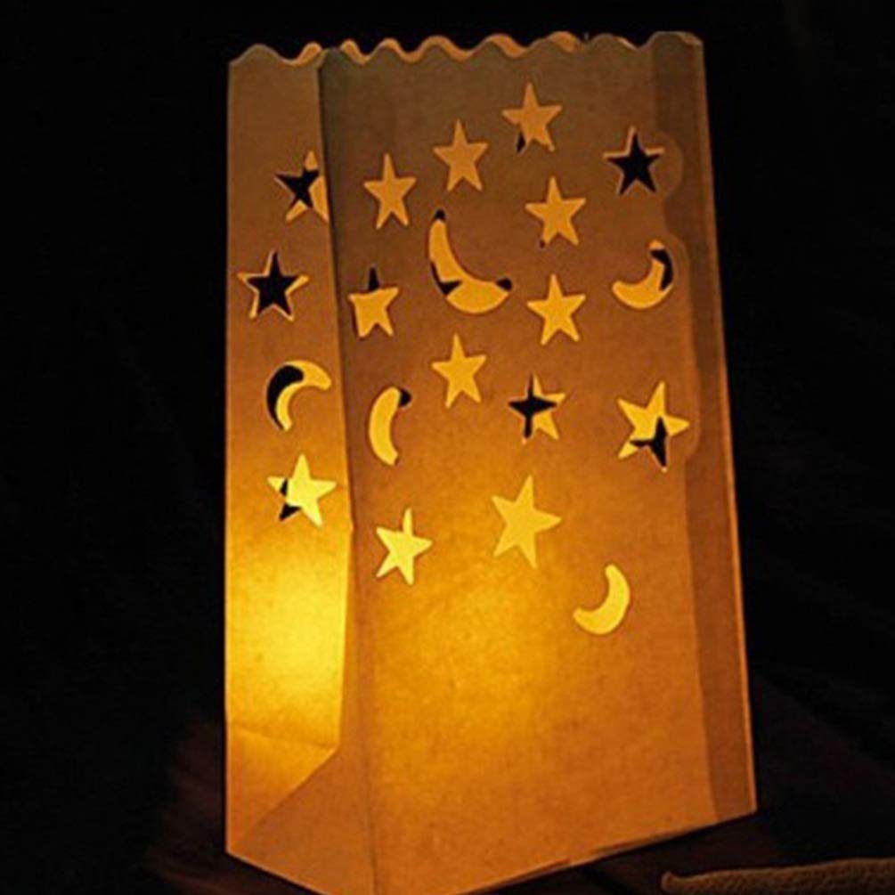Lurrose 20pcs Candle Lantern Bags,Paper Sun Star Moon Hollow Out Luminary Bag For Wedding Valentine Engagement Parties