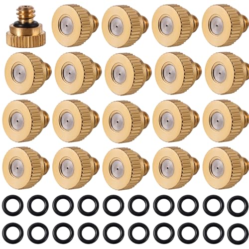 20 Pack Brass Misting Nozzles with 20Pc Brass Misting Nozzles O Ring Heavy Duty Misting Nozzle 0.012 Orifice (0.3 mm)10/24 UNC for Outdoor Cooling System Dust Control