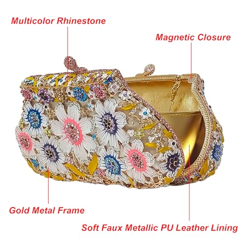 Image of Fancy Vintage Flower Rhinestone Clutch Multicolor Floral Crystal Evening Bag Purse Wedding Cocktail Bag