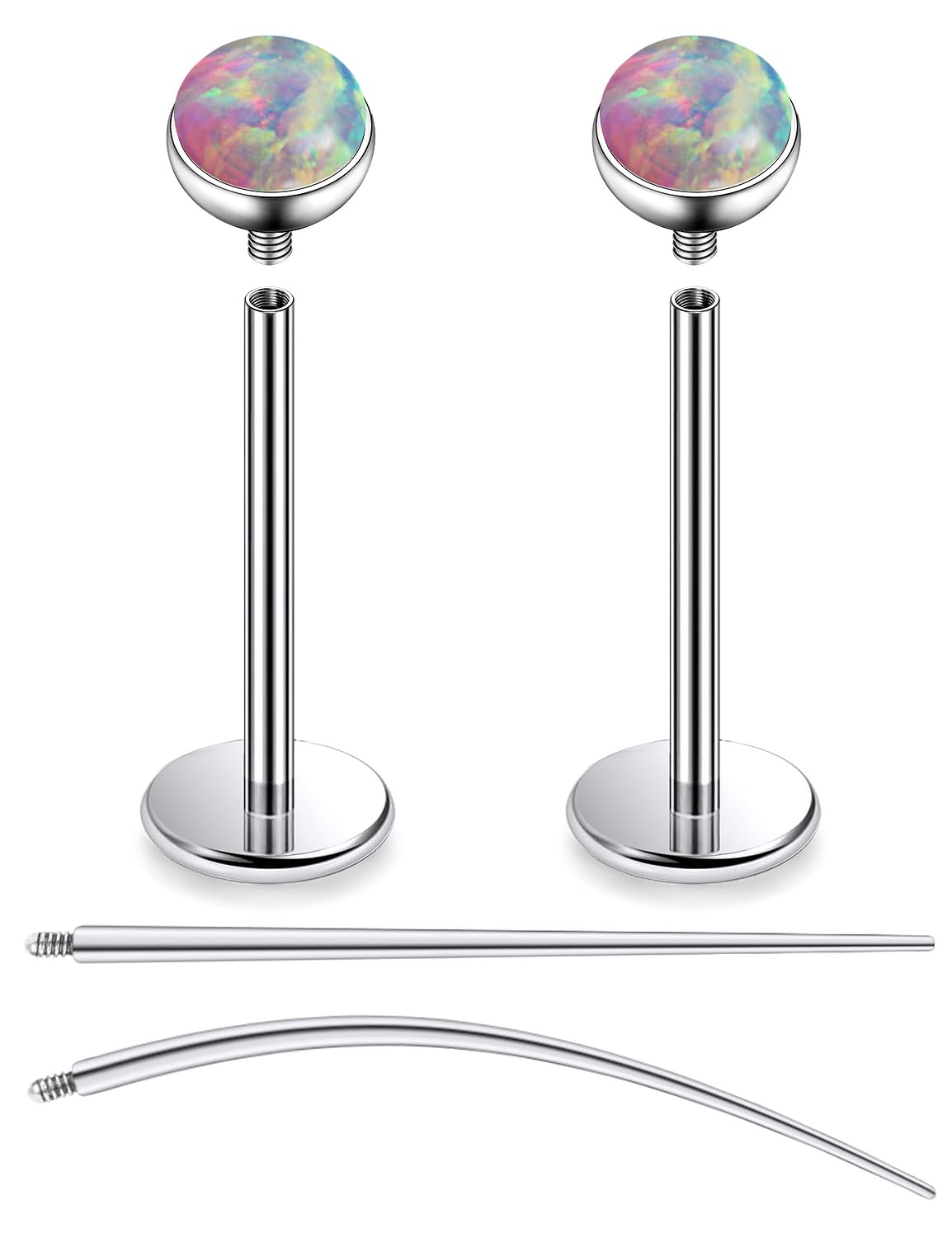 Oicctyzio F136 Titanium 20/18/16G Internally Threaded Flat Back Multicolor Opal Stud Earrings Nose Rings Lip Labret Medusa Monroe Piercing Jewelry