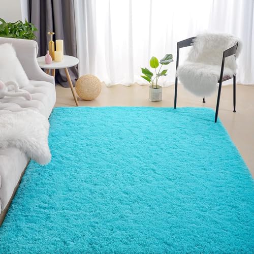 Image of Present Carpet for Room, Shaggy Rugs Fluffy Carpets, Indoor Modern Plush Area Rugs for Living Room Bedroom Kids Room, ETC Turqoise 2x4 feet
