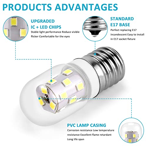 Miflus Appliance Light Bulb E17 Led Microwave Light Bulbs Under Hood Led Bulb Dimmable Refrigerator Light -3W(Equal To 40W 8206232A Incandescent),380Lm,6000K Daylight White-2 Packs #TOP2
