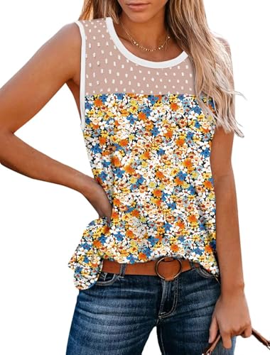 KISSMODA Womens Flora Print Tank Tops Ribbed Summer Shirt Sleeveless Summer Casual Women Blouses(S-3XL)