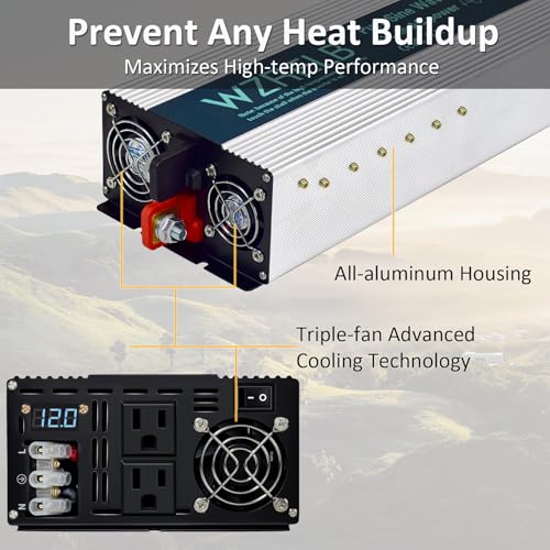 Image of WZRELB 3000W Pure Sine Wave Inverter 48V DC to 110V 120V AC Power Converter with LED Display, Hardwire Terminal,Off-Grid Portable Power Inverter with Dual AC Outlets for Home, RV, Truck, Camping