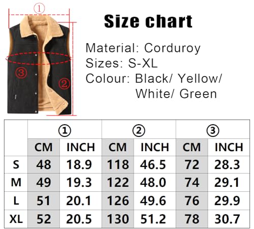 Oralidera Herren Cord Westenjacke Ärmellose Weste Jacke Leichte Umlegekragen Outdoor Winter Bodywarmer Weste Walking Countrywear Freizeit Westen, Schwarz, M