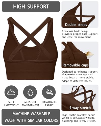 Image of Sports Bras for Women HIigh Support, Criss-Cross Back Padded Strappy High Impact Sports Bras for Women Large Bust