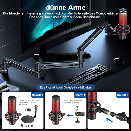 Mikrofon Arm,Aokeo AK-58i Niedriges Profil Mikrofon Ständer Arm für HyperX QuadCast,SoloCast,Elgato Wave,Shure SM7B,Blue Yeti,Blue Snowball,Broadcast,Studio Programm Aufnahme