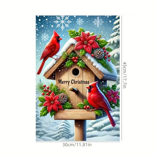Image of BlissYard Christmas Red Bird Garden Flag 12x18 Inch Polyester
