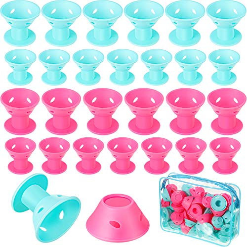 112 Pieces Hair Silicone Curler Rollers Blue and Pink Hair Curlers Rollers Silicone Set Including 56 Pieces Large Size and 56 Pieces Small Size, with a Transparent Zipper Bag
