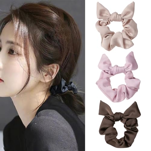 Qicreate 和風シュシュシンプルレディースガールズ 蝶結びヘアゴム黒 可愛いシュシュヘアアクセサリー 大きめ 髪留め シュシュセット 綺麗め 大人 上品 結婚式 パーティ オフィス ギフト