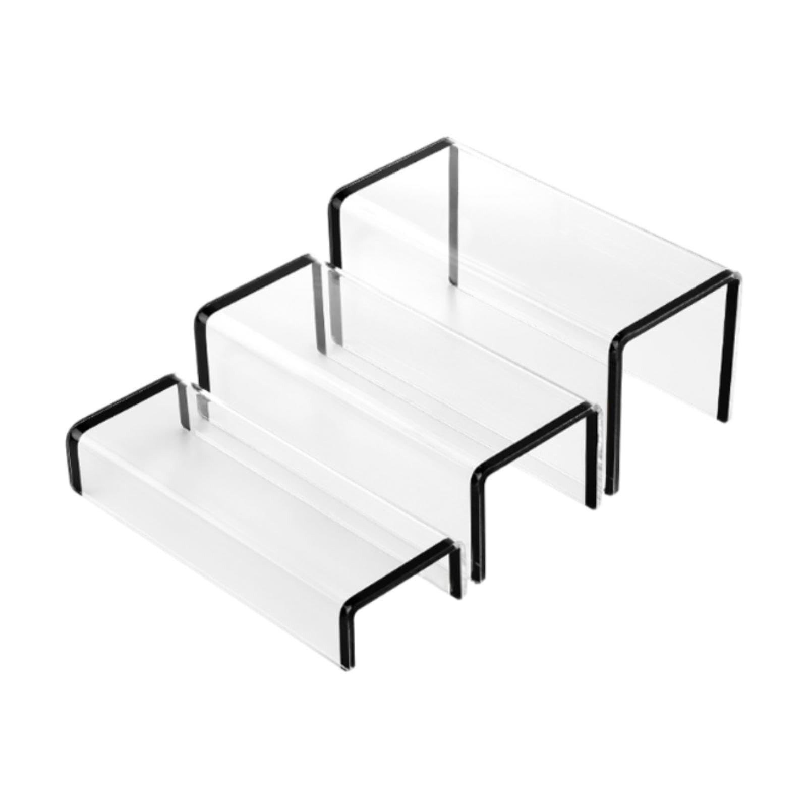 Acrylic Display Riser Shelf Set for Trade Show Countertop Lightweight Transparent Design with Black Edge 3Pcs Multi functional Stand