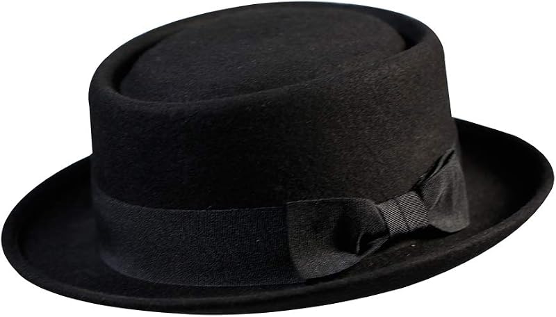 Pork Pie Hat for Men/Women Wool Felt Fedora Boater Porkpie Flat Top Derby Black
