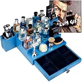 SeLuM Wooden Cologne Organizer For Men 4 Tier Capri Ocean Blue Limited | High Grade Velvet Lining and Stylish Gift Box | Space Aid Cologne Holder | Perfume Display Stand | Men's Room Essential