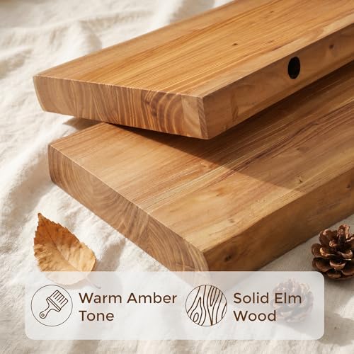 Image of Dreamland Rustic Elm Woood Floating Shelves for Wall Decor, Live Edge 30 inch W x 8 inch D Floating Shelves Set of 2, Wall Mounted Deep Wooden Shelf for Living Room, Bedroom, Kitchen, Bathroom, Natural