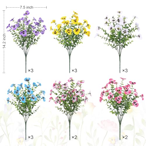 Image of Bassion 16 Bundles Artificial Pansy Flowers for Outdoors Decor, Colorful