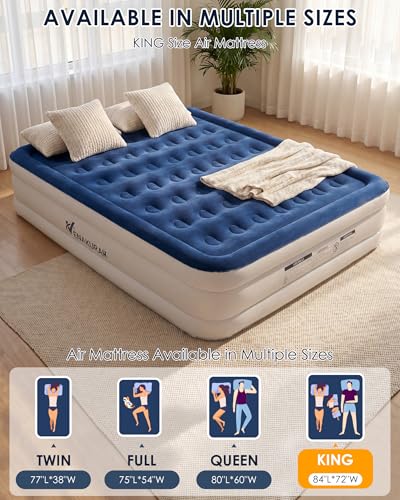 Image of King Air Mattress with Built in Pump, 18 inch King Size Inflatable Mattress,