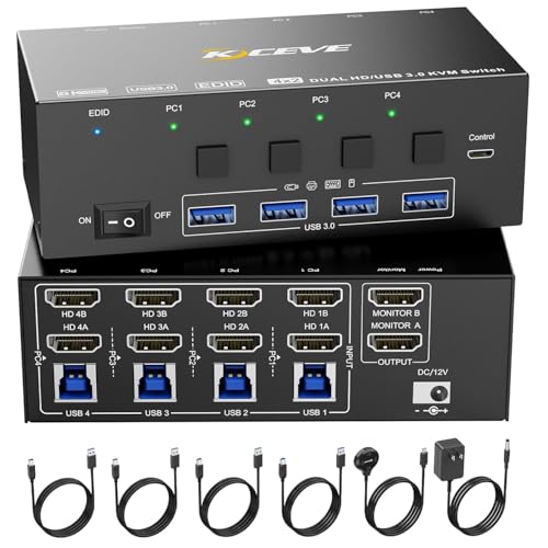 KCEVE HDMI 2.1 KVMスイッチ 4入力2出力