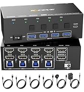 KCEVE HDMI 2.1 KVM Switch PC Switcher 4 Inputs 2 Out EDID Function 8K@60Hz/4K@144Hz 4PC KVM Switcher USB 3.0 Keyboard, Mouse, Monitor 4PC ...