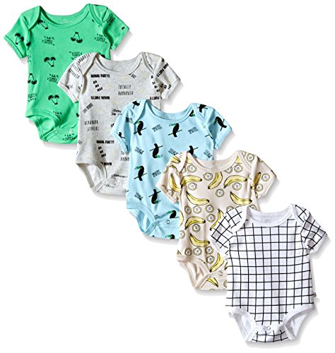Rosie Pope Baby 5 Pack Bodysuits, Irish Green/Petite Four/Aurora/Crystal Gray, 0-3 Months