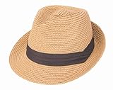 Kids Straw Sun Hat Summer Beach Short Brim Fedora Hat with Decorative Belt（Fit 5-10 Y） Khaki