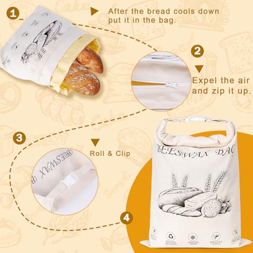2-Pack Reusable Beeswax Bread Bags for Sourdough & Homemade Bread,Cotton Waxed Bags Keeps Fresh Longer(Navy Bloom)