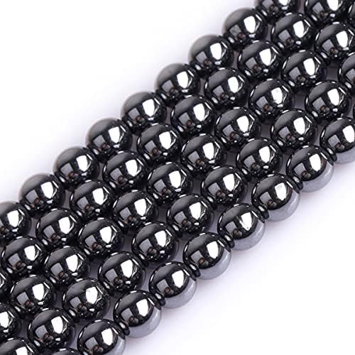 GEM-Inside Natural 10mm Magnetic Black Hematite Round Gemstone Semi Precious Loose Beads for Jewellery Making 15''