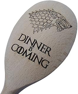 FastCraft GAME OF THRONES INSPIRED WOODEN BAKING SPOON NOVELTY WOOD KITCHEN COOKING BIRTHDAY PRESENT GIFT LASER ENGRAVED (Wooden Dinner Is Coming Spoon)