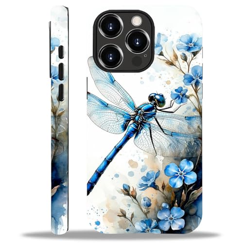 yicomon Compatible with iPhone 12 Pro Max Case, Blue Flower Dragonfly Pattern Print Matte Phone Case Durable Fashion Funny Liquid Silicone Case Soft Anti-Scratch Shockproof Protective Cover