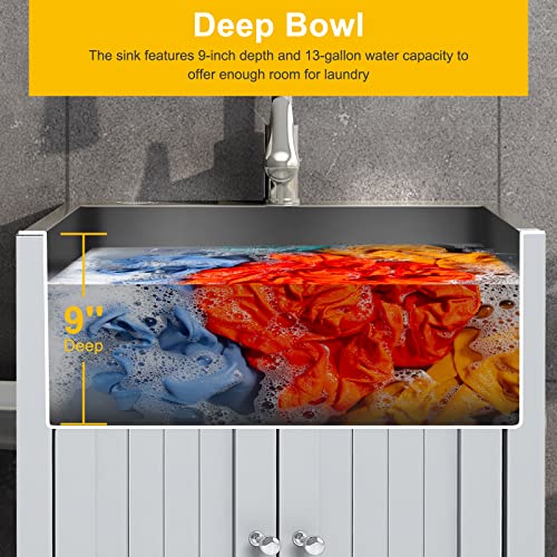 Vingli 24-Inch Laundry Sink With Cabinet, Stainless Steel Utility Sink With Pull-Out Sprayer Faucet Laundry Cabinet And Drawer Combo For Laundry & Utility Room, Kitchen, Bathroom, Grey #TOP3