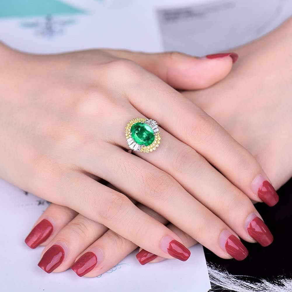 Beautiful Natural Green Emerald Diamonds Engagement Ring Solid 14K White Gold Wedding Rings for Ladies Women Promotion