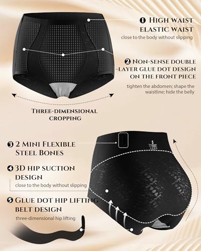 LEVAO 4 Pack Black Womens Underwear High Waisted Seamless Ladies Lace Soft Breifs Tummy Control Plus Size Panties — view 3