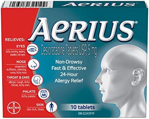Aerius Allergy Medicine, Fast Relief, 24-Hour, Non-Drowsy, 15 Symptoms, 10 Tablets