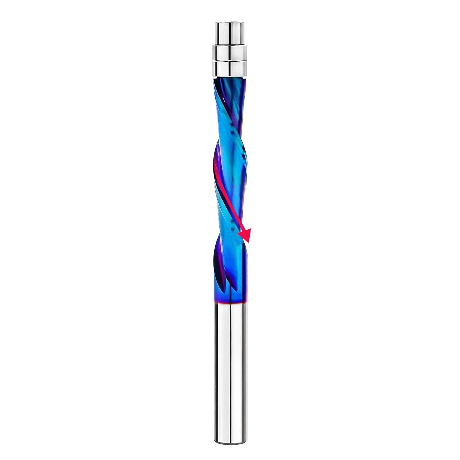 BGTEC Spiral Flush Trim Router Bits, Compression Cut Spiral bit 1/4" Shank and 1-1/8" Cutting Length Solid Carbide Flat Tip Trimming Bits with Nano Coating for Woodworking Trimming