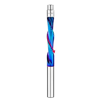 BGTEC Spiral Flush Trim Router Bits, Down Cut Spiral bit 1/4" Shank and 1-1/8" Cutting Length Solid Carbide Flat Tip Trimming Bits with Nano Coating for Woodworking Trimming