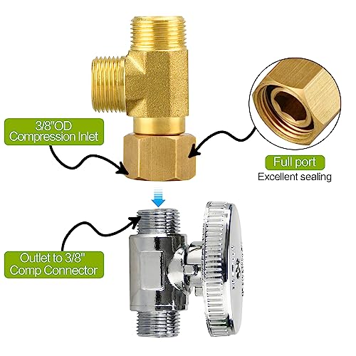 Add-A-Tee Splitter, Angle Stop Add-A-Tee Valve, 3/8\" Compression Inlet by 3/8\" OD Compression Outlet by 3/8\" OD Compression Outlet, No Lead