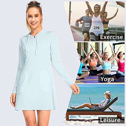 Summer Dresses For Women,Women's Upf 50+ Long Sleeve Dresses Cover-Up Quick Dry Shirts Spf Sun Protection Hiking Tennis Hoodie,903,Blue,2Xl #TOP6