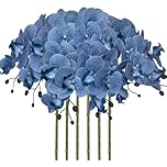FagusHome 32 Inch Artificial Phalaenopsis Flowers 6 Pcs Artificial Orchid Flowers Stem Plants for Home Décor (Blue Piebald)
