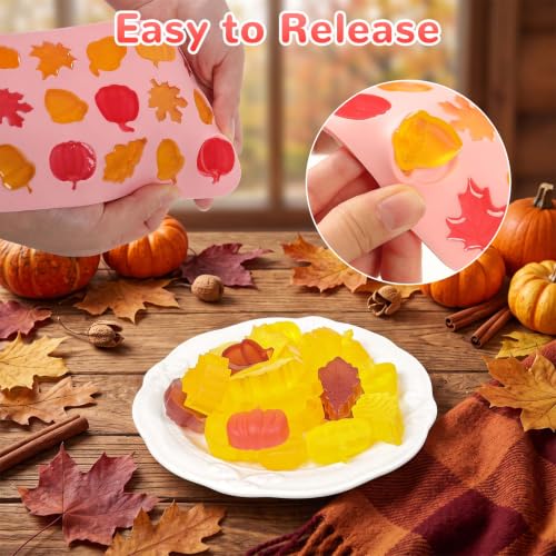 Image of 2 Pcs Thanksgiving Silicone Molds, Thanksgiving Chocolate Molds, Fall Pumpkin Maple Leaf Acorn Mold for DIY Cake, Chocolate, Candy, Jelly, Wax Melt, Ice Cubes