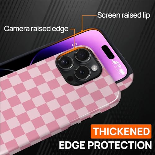 Yuning419 Compatible with iPhone 16 Pro Max Case, Compatible with MagSafe, Shockproof Soft TPU and Hard PC Protective Phone Case for Women Girls, Cute Pink Checkerboard Plaid by Yuning419 - Used condition - Image 4