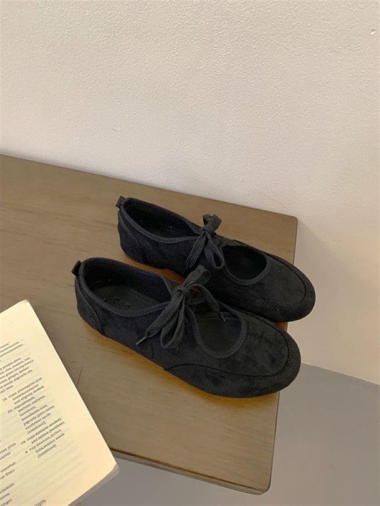 Women's Ballet Flats for Women with Bow, Comfortable Round Toe with Cross Straps, Slip On Mary Jane Ballerina Flats Shoes - Image 4