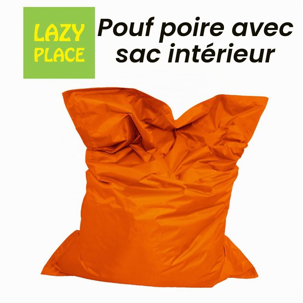 Pouf XXL pour extérieur et intérieur, lavable, imperméable, avec sac intérieur (orange)