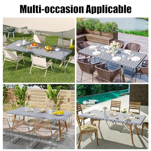 image for Smiry Rectangle Picnic Table Cover, Waterproof Elastic Fitted Table Co